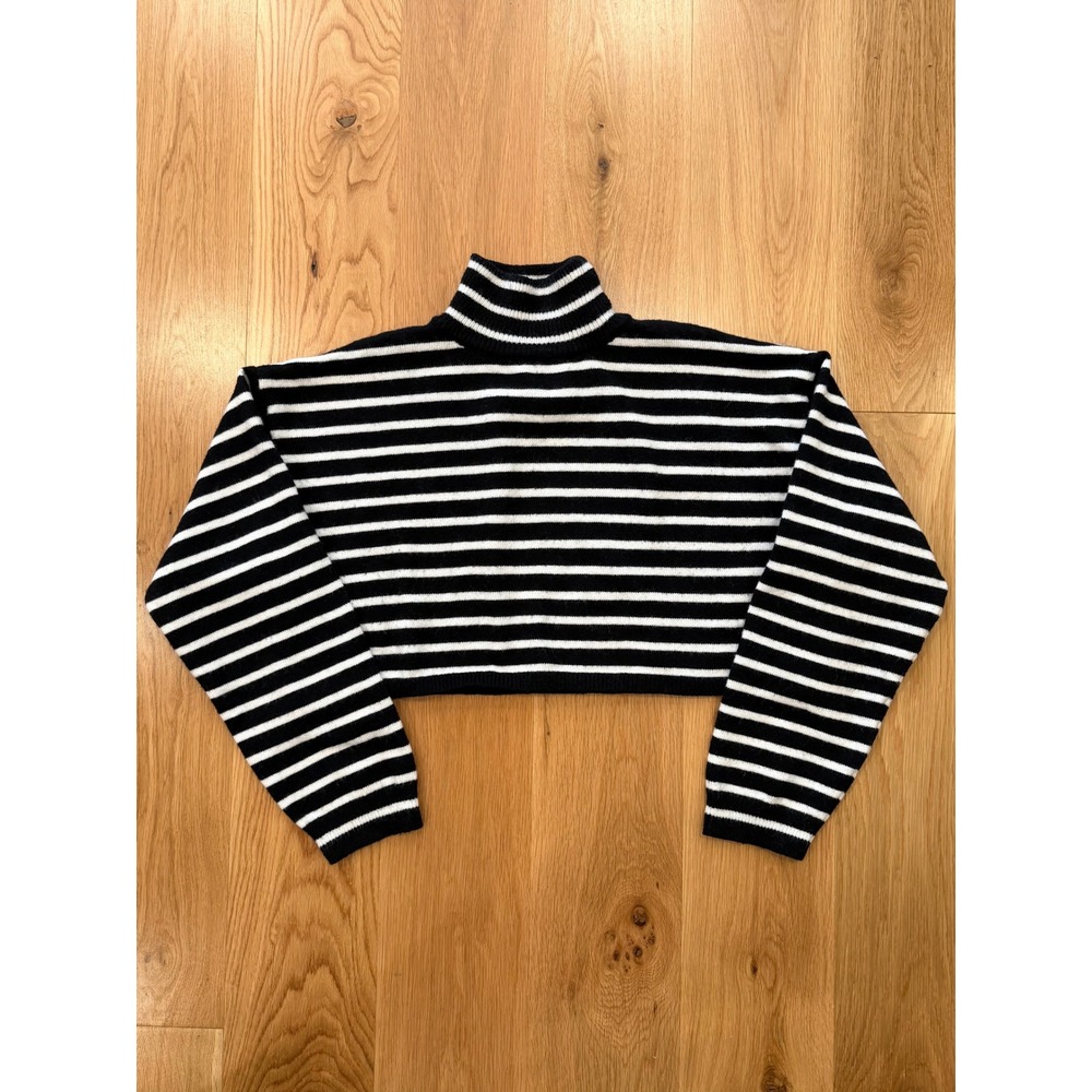 Cider Black & White Stripe High Neck Oversized Cropped Sweater Large